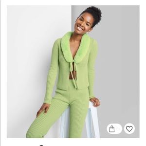 Wild Fable Faux Fur Cardigan - Sage Green